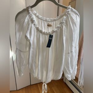 Hollister NWT White Women's eyelet peasant blouse Top sz M ret:$40
